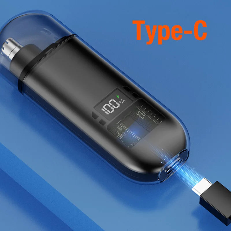 Portable Mini LED Display Nasal Hair Trimmer with Type-C Charging