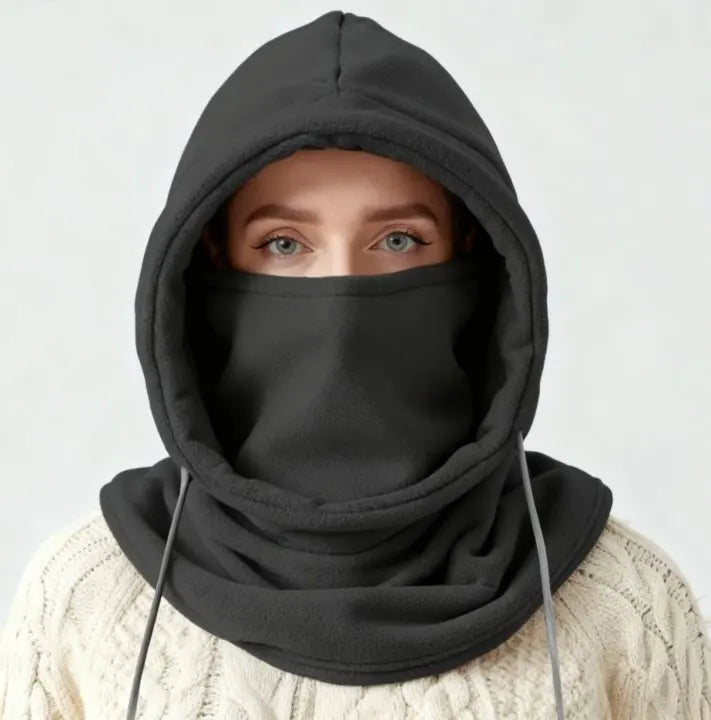 Unisex Winter Balaclava Knit Hood - Windproof Mask with Drawstring