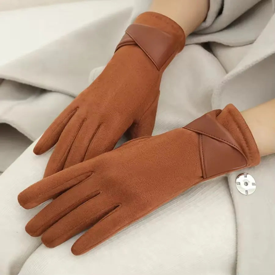 Ladies' Warm Windproof Gloves Korean Suede Velvet Gloves