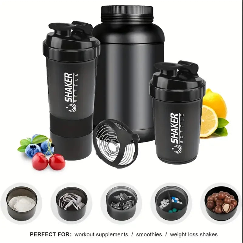2-Tier Protein Shaker Bottle with Powder Storage – Sports & Gym Water Bottl