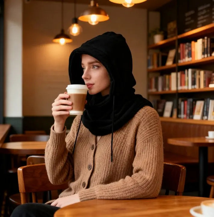 Unisex Winter Balaclava Knit Hood - Windproof Mask with Drawstring