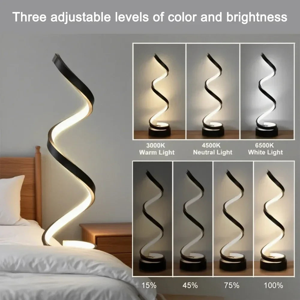 LED spiral dimmable table lamp suitable for living room