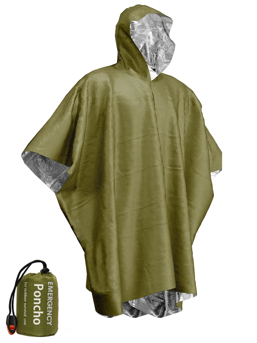 Disposable Thermal Poncho and Survival Blanket for Camping and Outdoor Use.