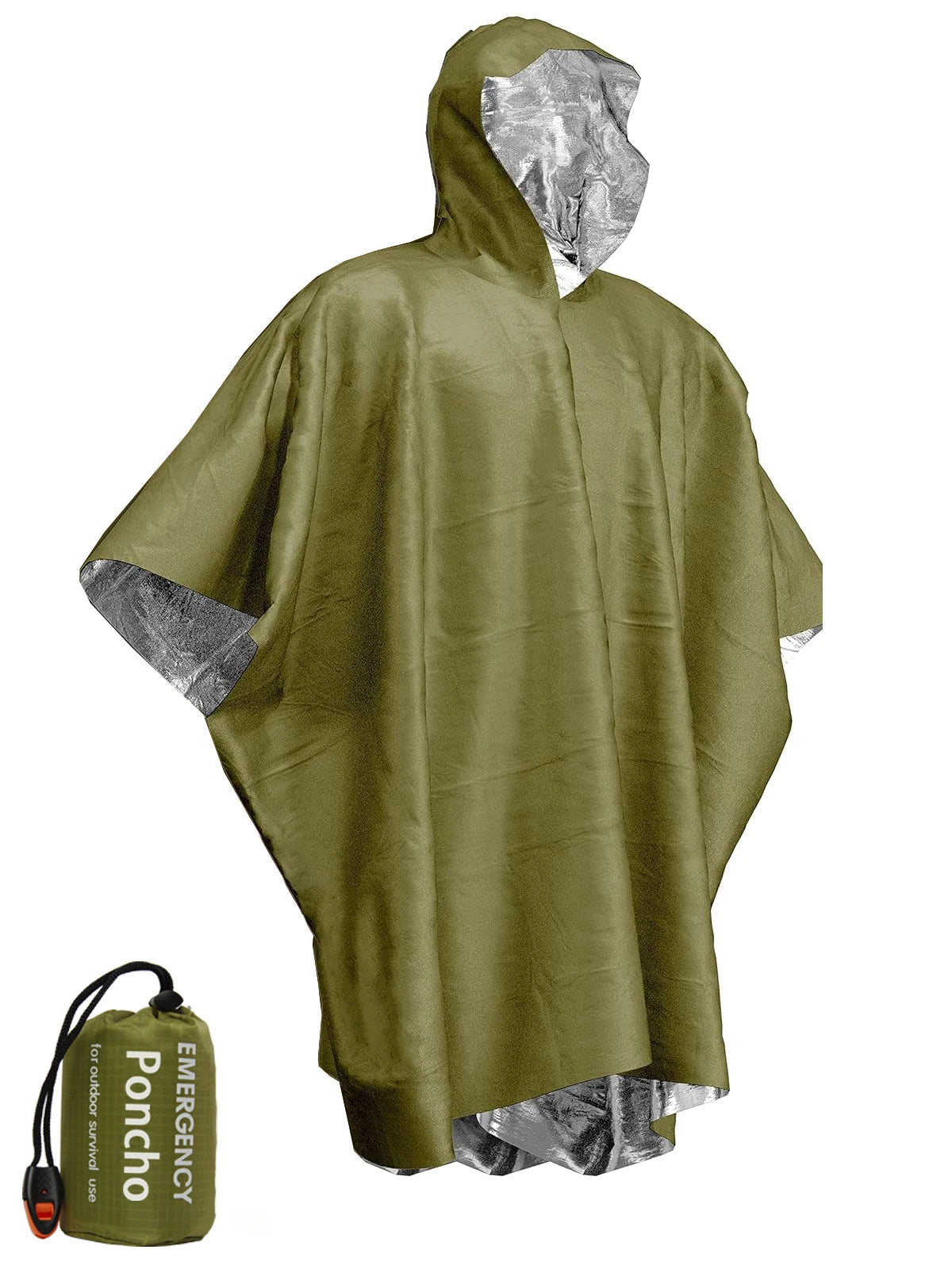 Disposable Thermal Poncho and Survival Blanket for Camping and Outdoor Use.