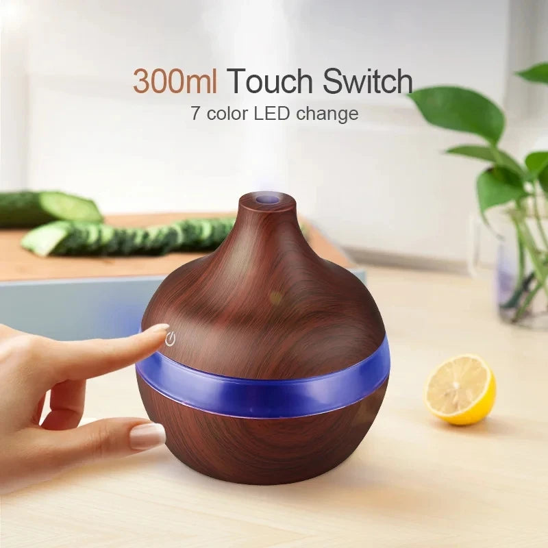 300ml Ultrasonic Wood-Style Aroma Diffuser & Cool Mist Humidifier