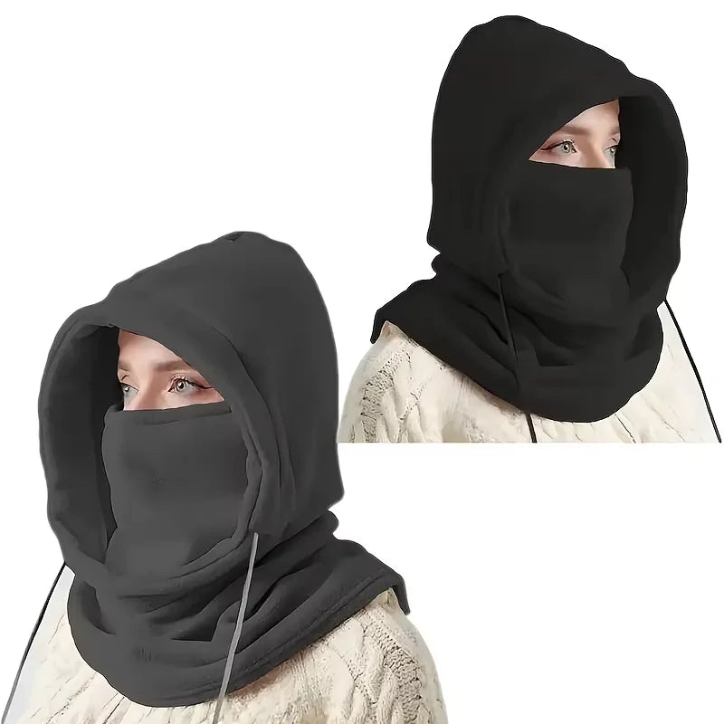 Unisex Winter Balaclava Knit Hood - Windproof Mask with Drawstring