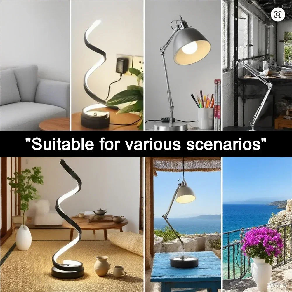 LED spiral dimmable table lamp suitable for living room
