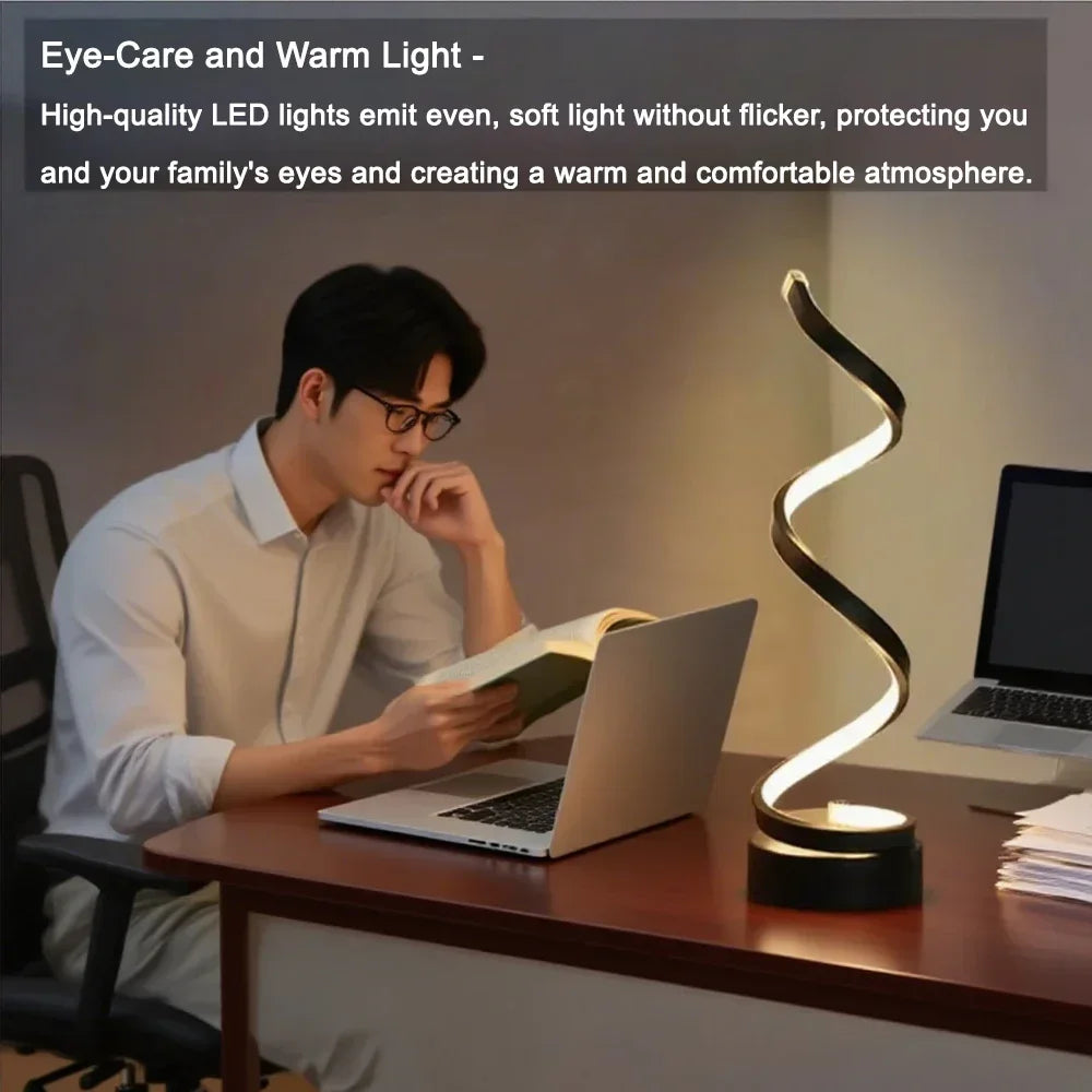 LED spiral dimmable table lamp suitable for living room
