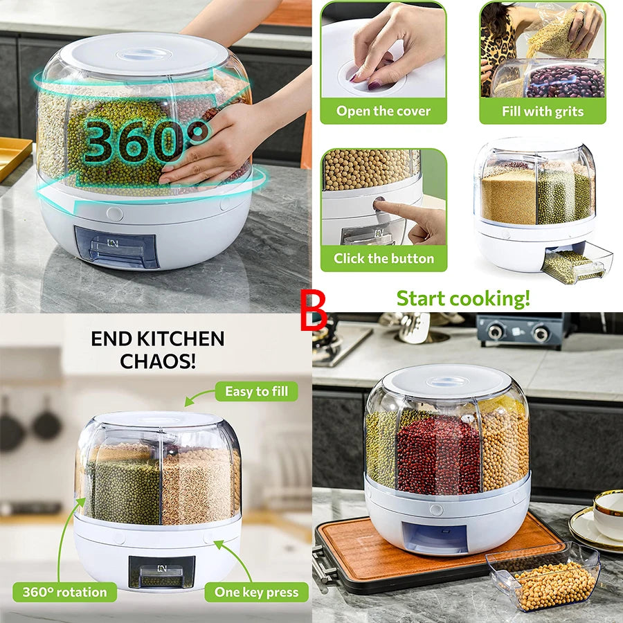 360° Rotating 6-Grid Food Dispenser