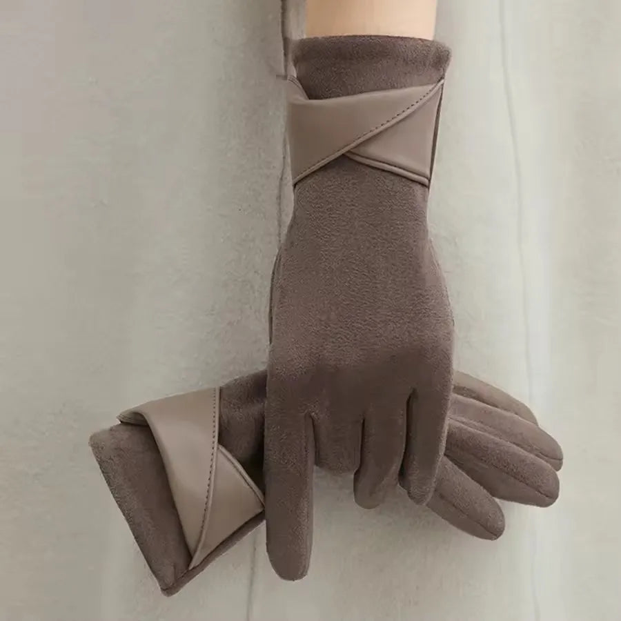 Ladies' Warm Windproof Gloves Korean Suede Velvet Gloves