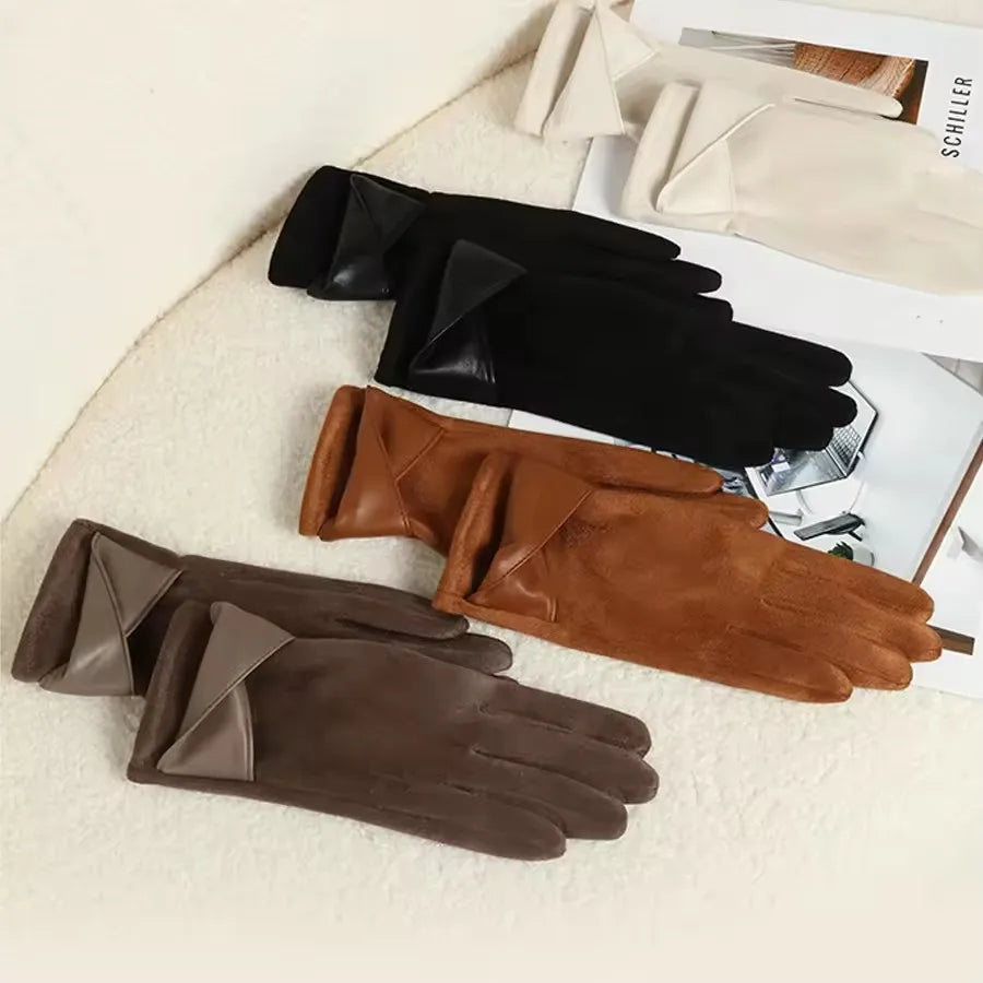 Ladies' Warm Windproof Gloves Korean Suede Velvet Gloves