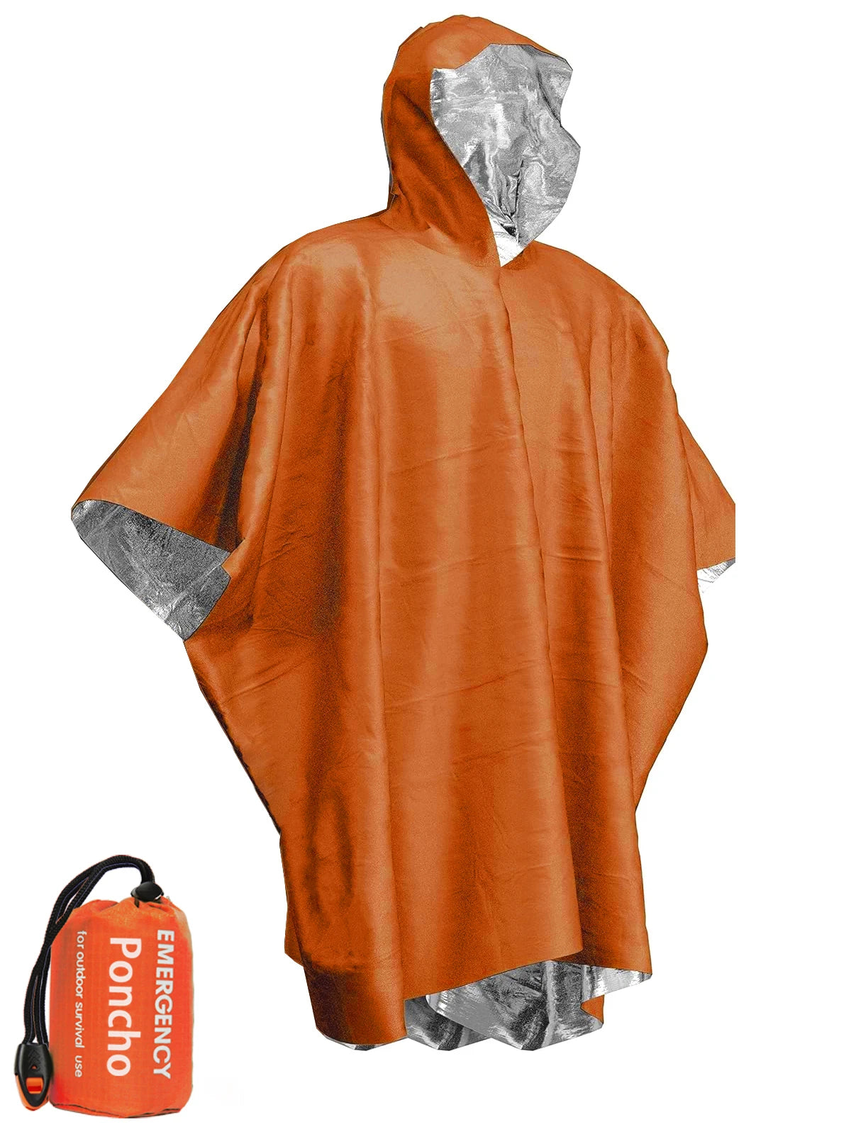 Disposable Thermal Poncho and Survival Blanket for Camping and Outdoor Use.