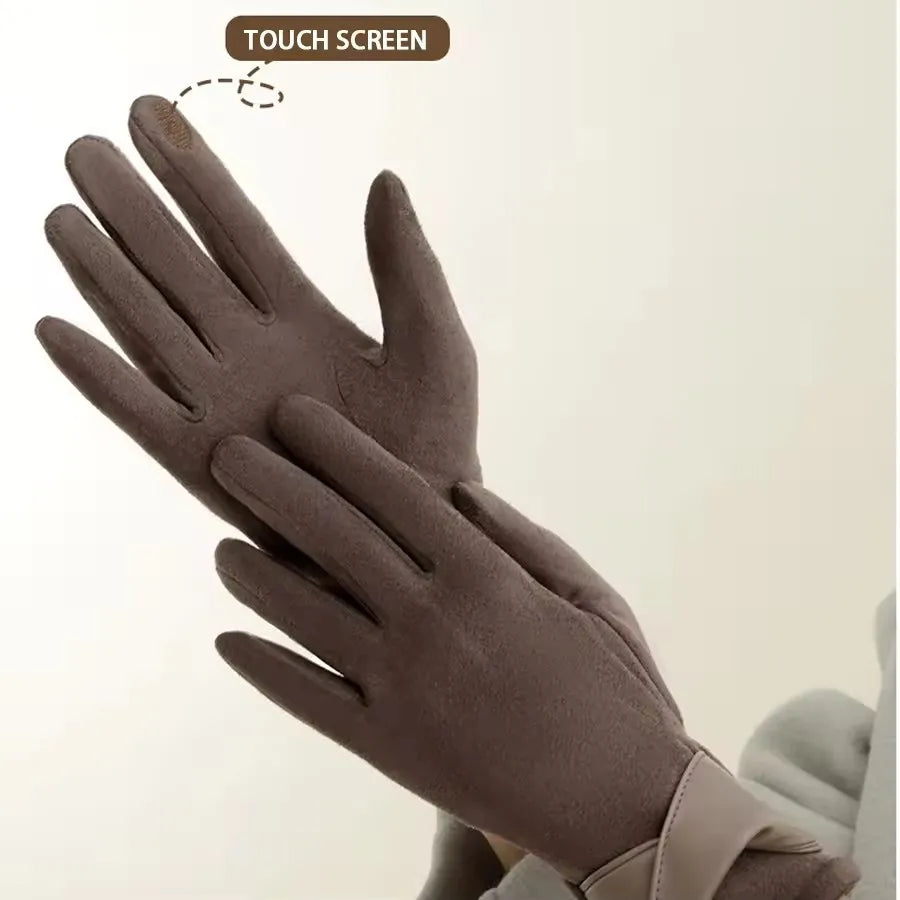 Ladies' Warm Windproof Gloves Korean Suede Velvet Gloves