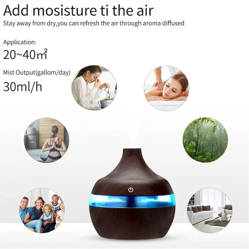 300ml Ultrasonic Wood-Style Aroma Diffuser & Cool Mist Humidifier
