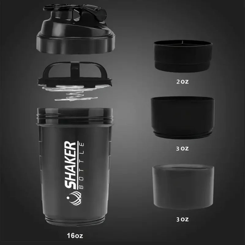 2-Tier Protein Shaker Bottle with Powder Storage – Sports & Gym Water Bottl