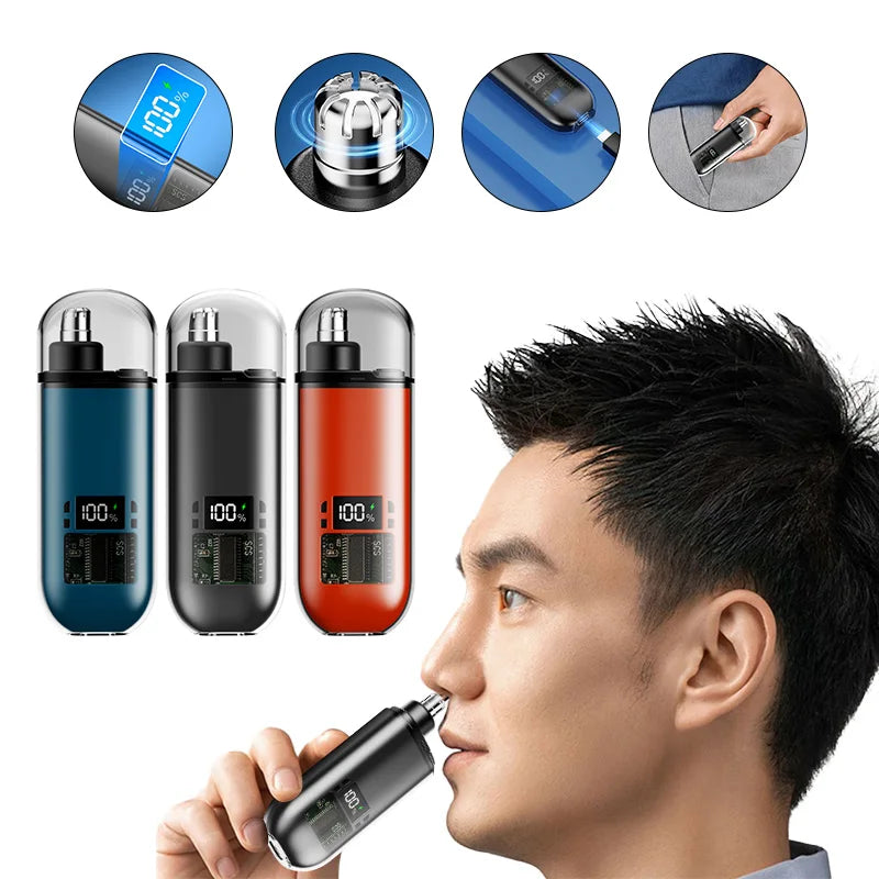 Portable Mini LED Display Nasal Hair Trimmer with Type-C Charging